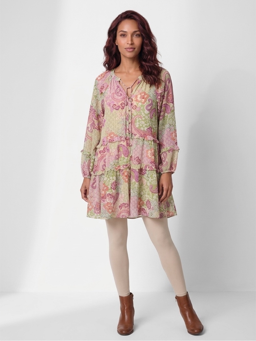 NEW VICI Boho Paisley Long Sleeve Dress Multicolor Sz S